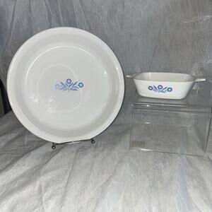 Corning Ware Pie Plate Blue Cornflower 9" P-309 & P-41 Petite Casserole VTG/EUC